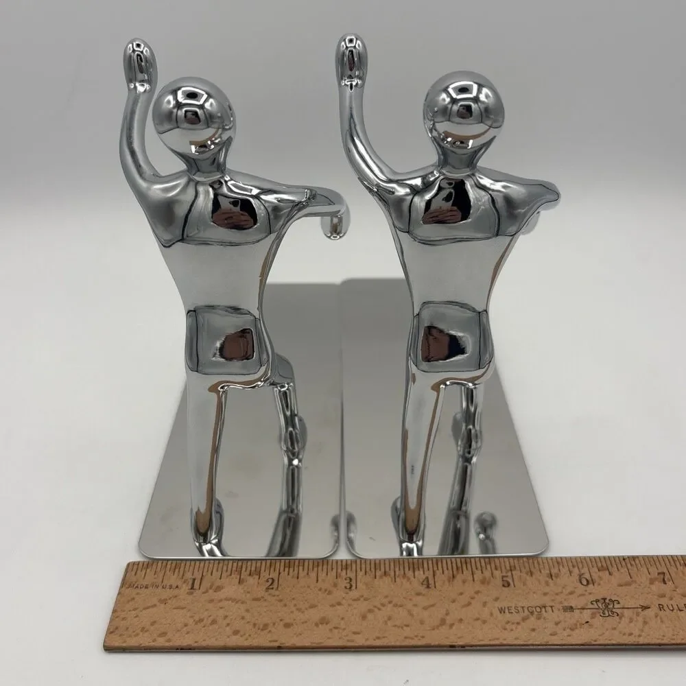 Pair of Pop Art Chrome Modern Man Abstract Figure Bookends Modernist Sculpture